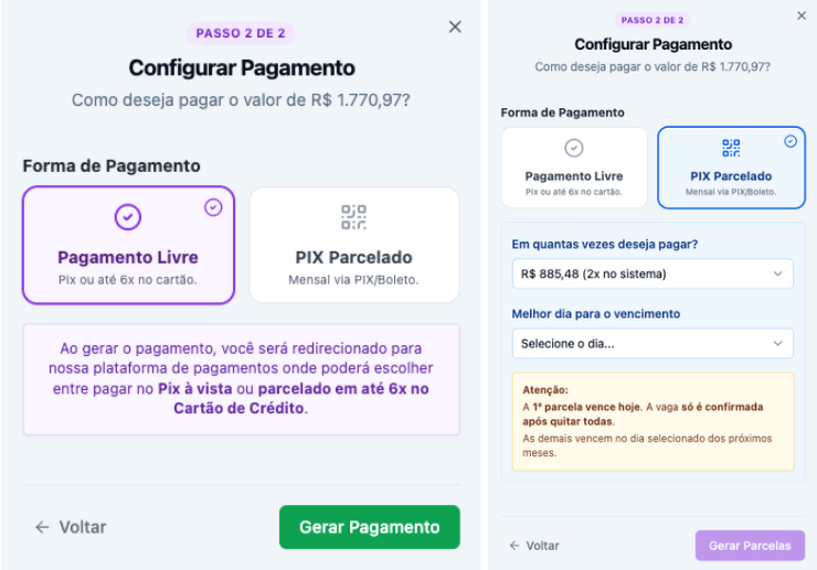 Configurar Pagamento da pré-inscrição
